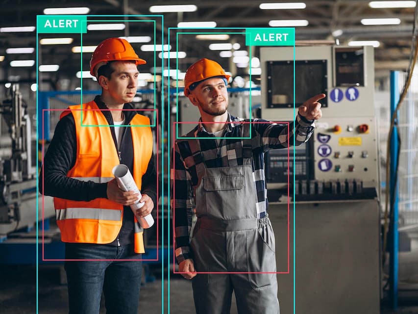Timelapselab AI alert system detecting workers on an industrial site.